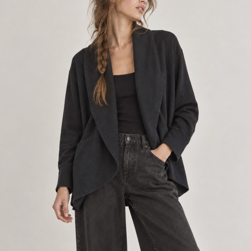 James Perse Cardigan Shawl Collar 4 Black Cotton Jacket Minimalist Lounge Luxury